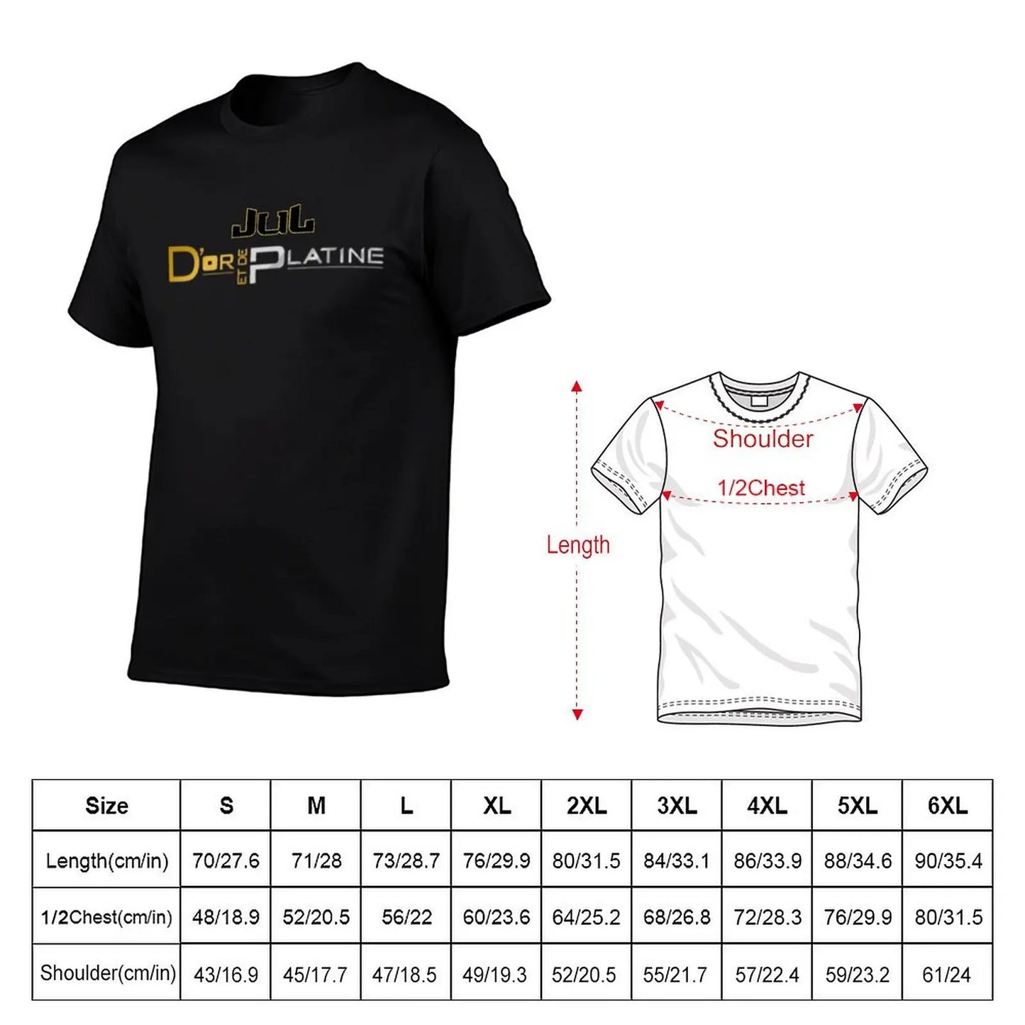 T-shirt Jul Or & Platine – Édition spéciale | Imprimé Graphique | Grandes Tailles Disponibles